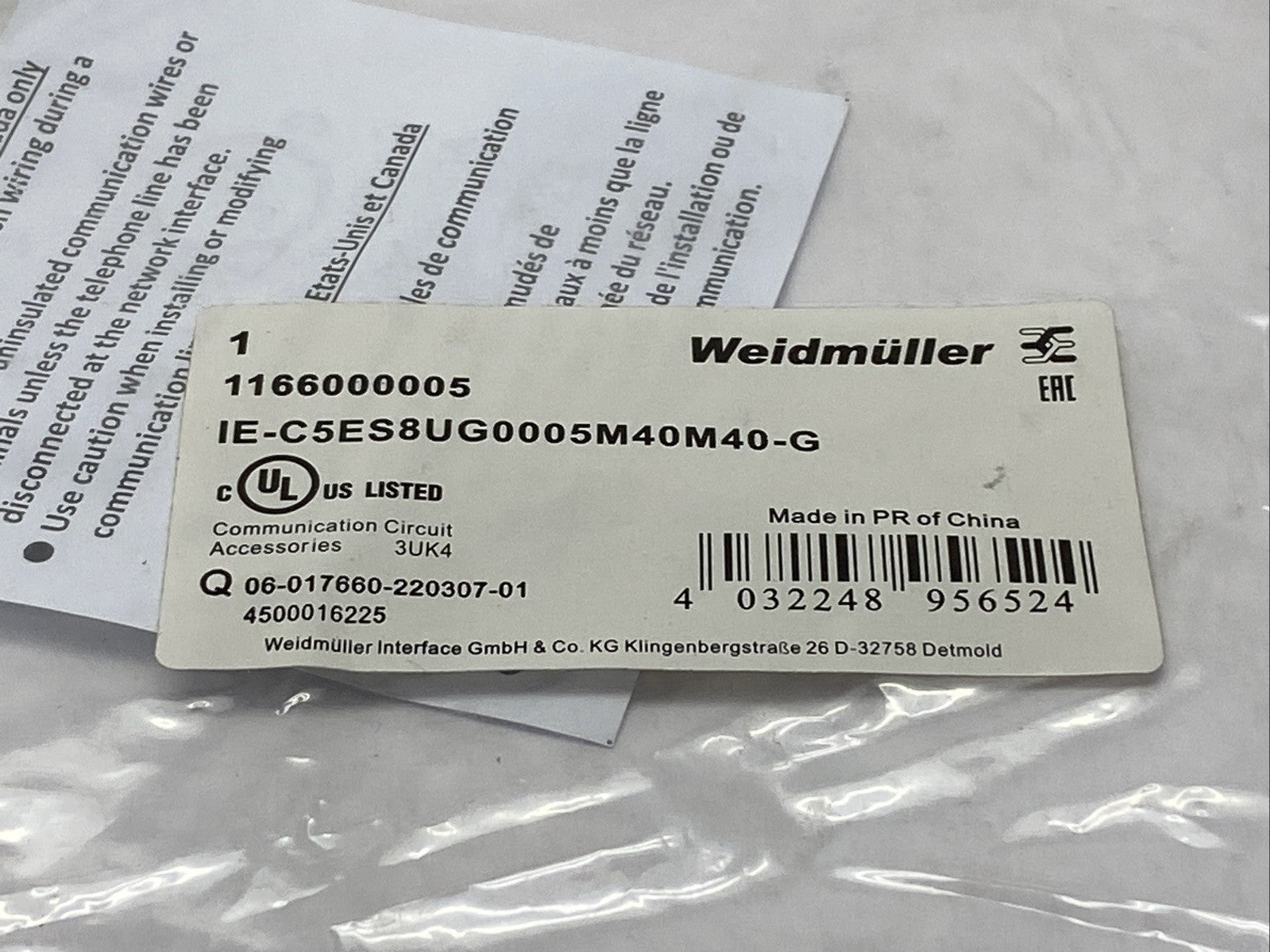 Weidmuller IE-C5ES8UG0005M40M40-G Industrial Networking Cable 1166000005 - Maverick Industrial Sales