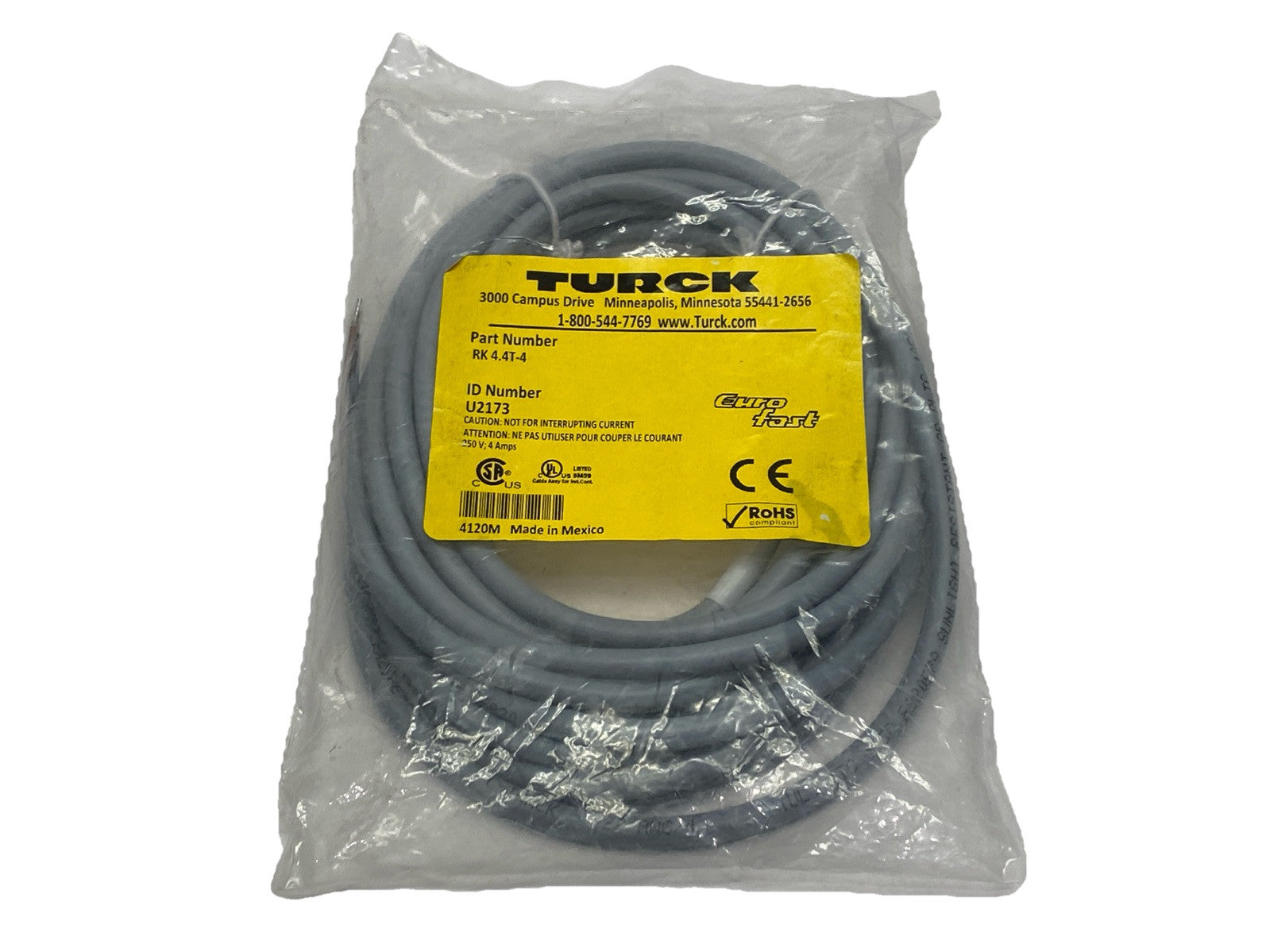 Turck RK 4.4T-4 Eurofast Cordset M12 Female 5-Pin - Flying Leads 75" U2173 - Maverick Industrial Sales