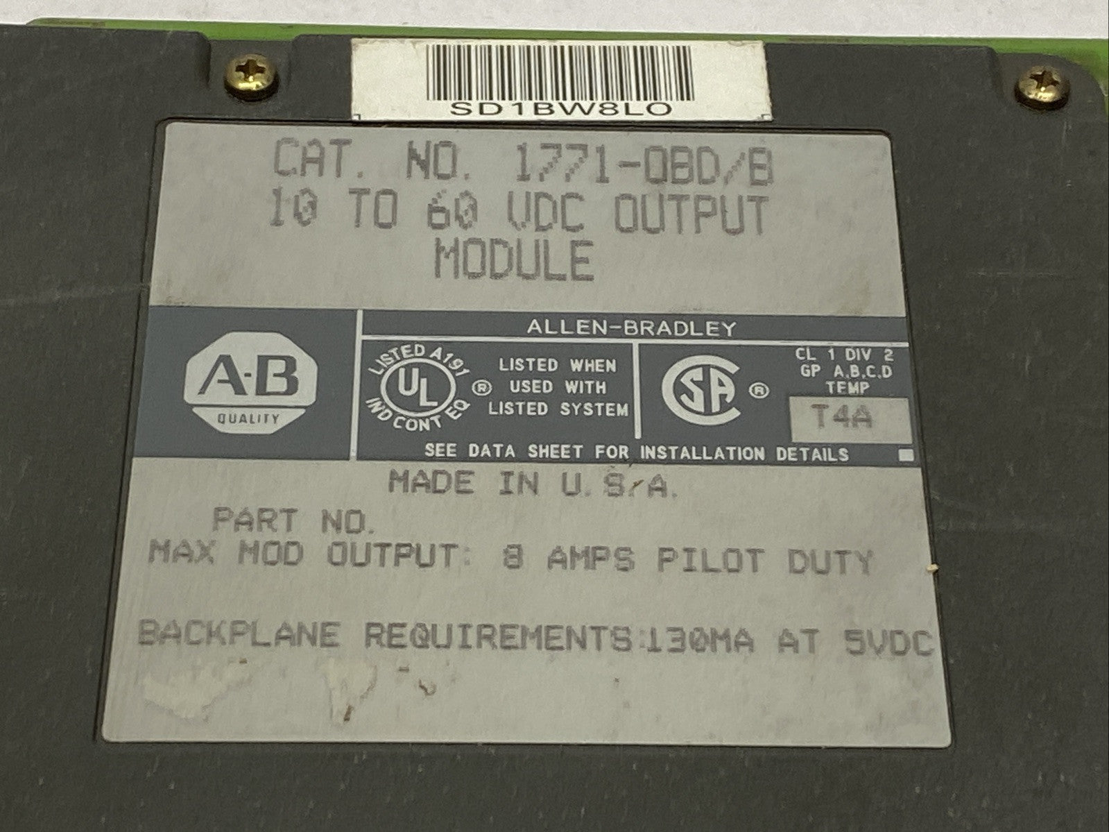 Allen Bradley 1771-QBD/B Output Module 10-60VDC - Maverick Industrial Sales