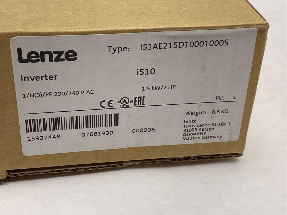 I51AE215D10001000S | Lenze i510 Inverter 1.5kW/2HP 1/N(3)/PE 230/240VAC - New – Open box - Maverick Industrial Sales