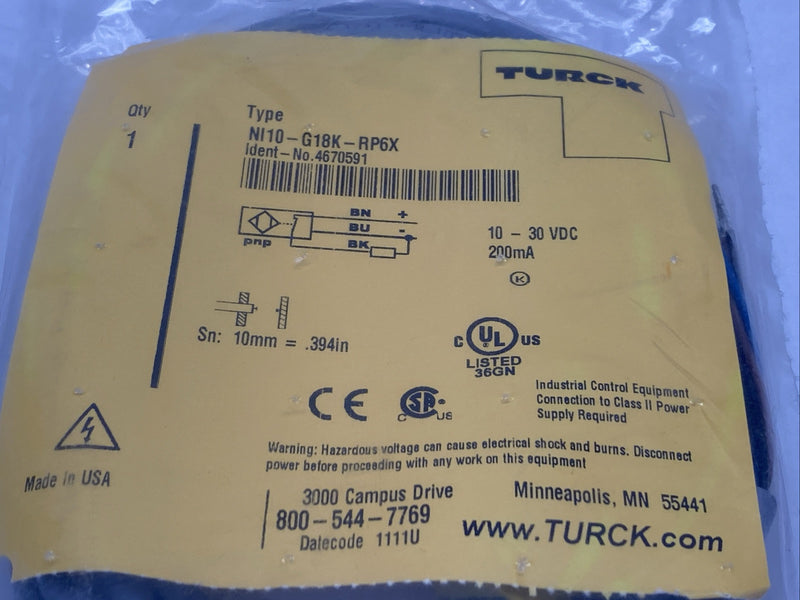 Turck NI10-G18K-RP6X Proximity Sensor 10-30VDC 4670591 - Maverick Industrial Sales