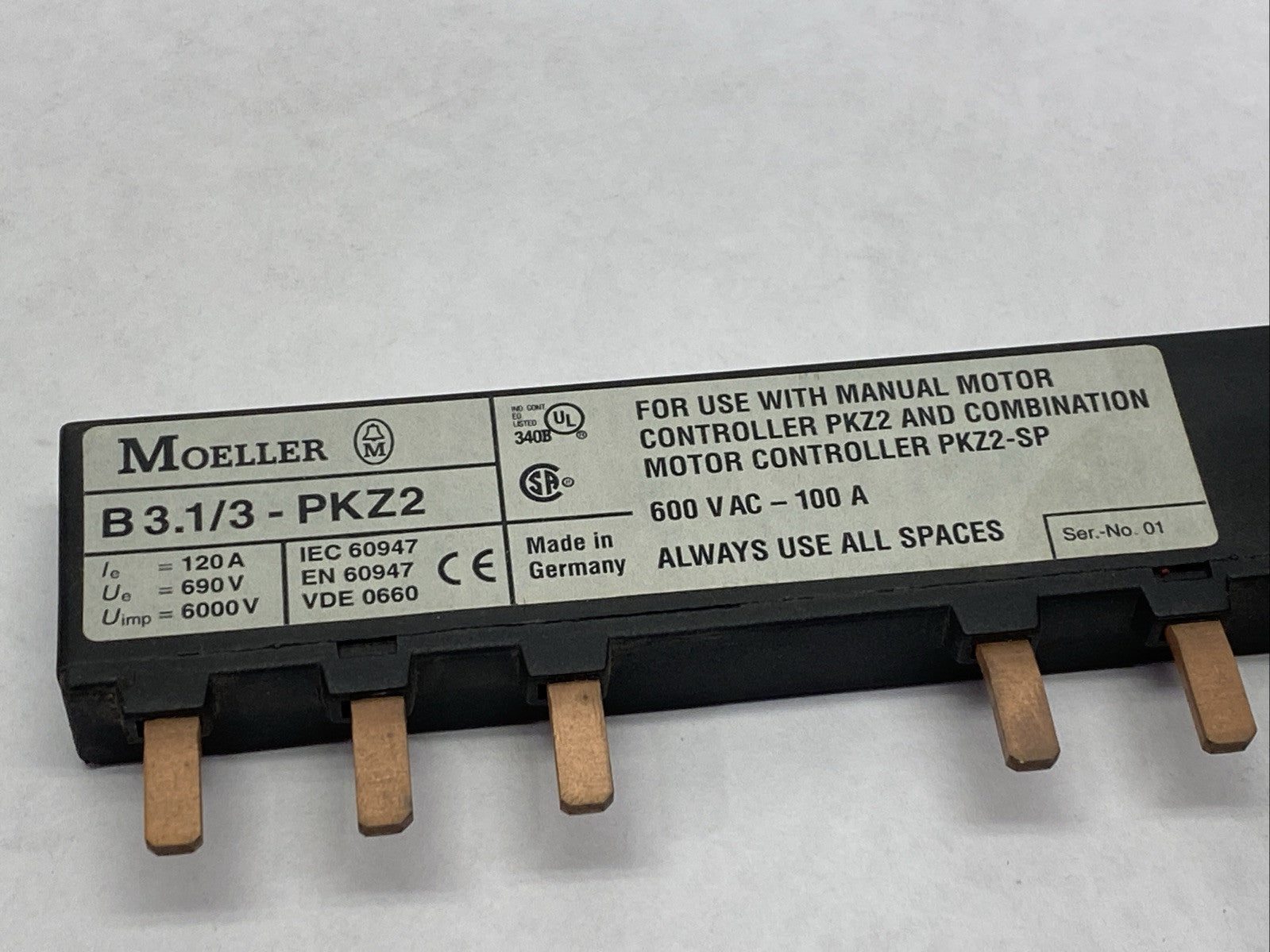 Moeller B3.1/3-PKZ2 Bus Bar 3-Position 100A 600VAC - Maverick Industrial Sales