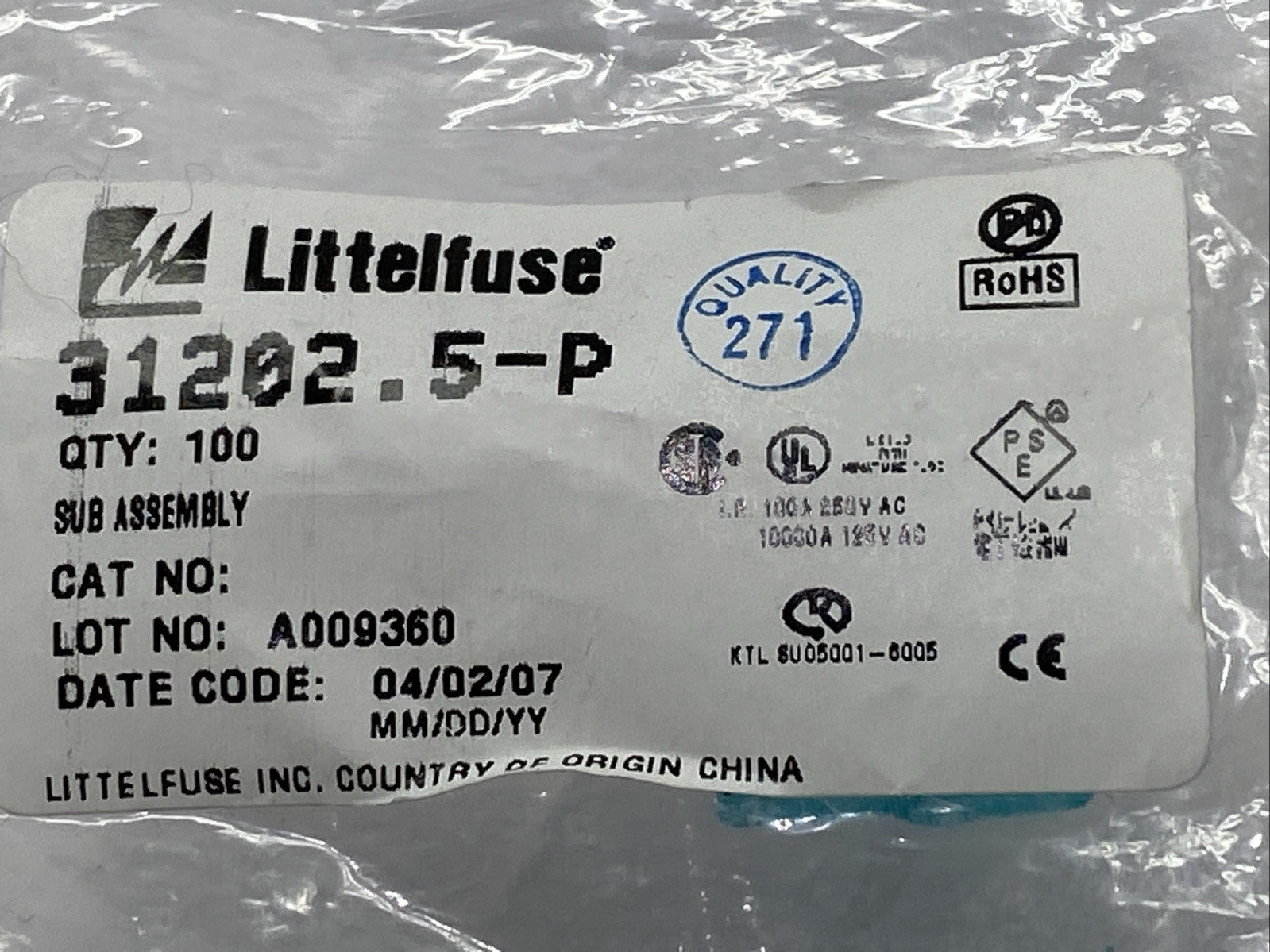 Littelfuse 31202.5-P Cartridge Fuse 2.5A 250V LOT OF 74 - Maverick Industrial Sales