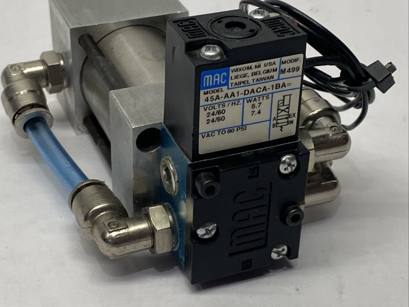 Bimba CSS-00128-A Pneumatic Cylinder w/ MAC 45A-AA1-DACA-1BA Solenoid - Maverick Industrial Sales