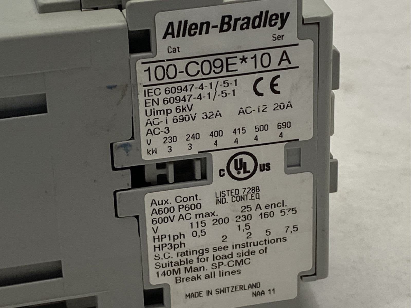Allen Bradley 100-C09EQ10A Ser A Contactor 32A 690V 12VDC Coil - Maverick Industrial Sales