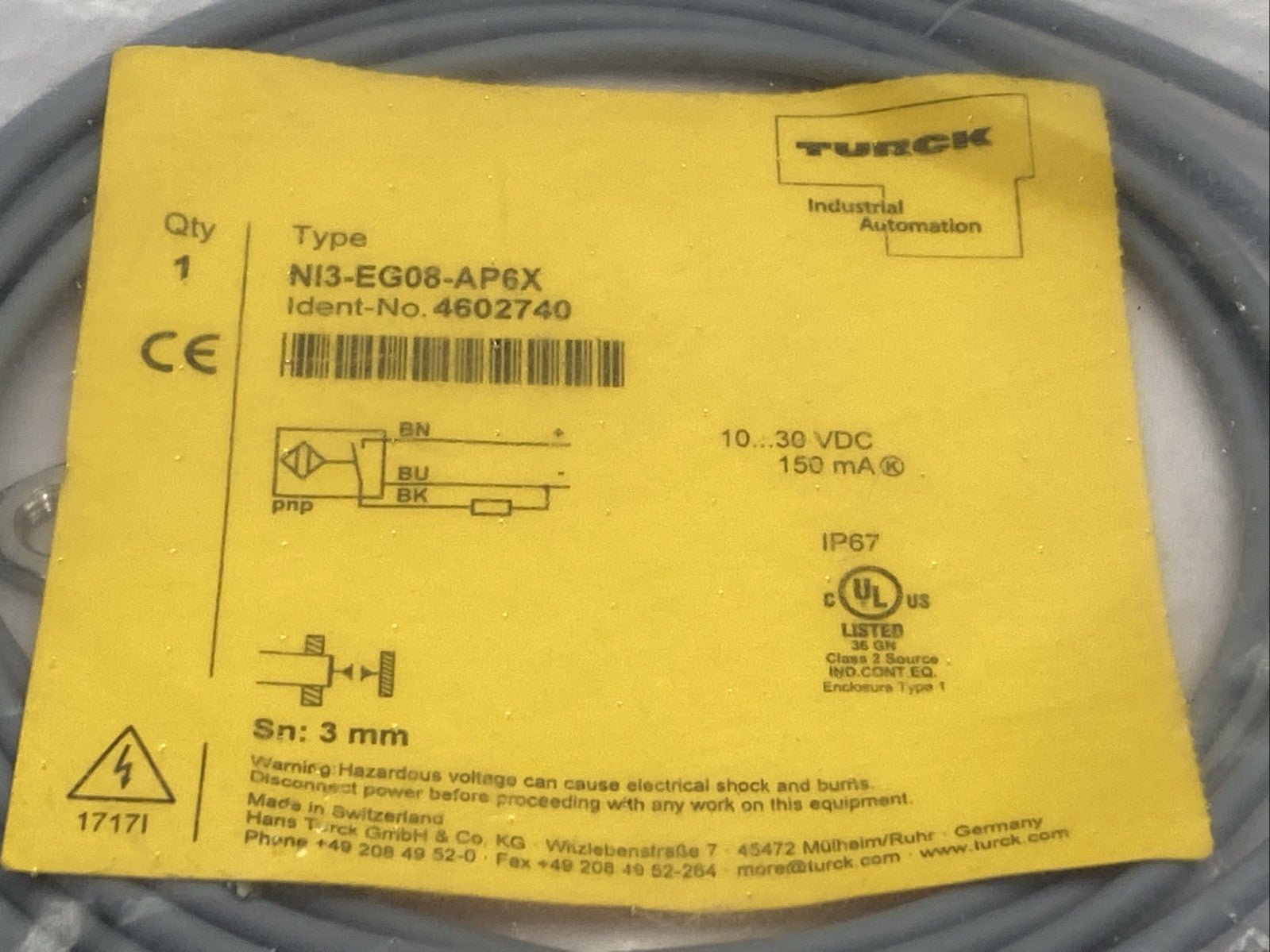 Turck NI3-EG08-AP6X Inductive Sensor 3-Wire 10-30VDC 4602740 - Maverick Industrial Sales