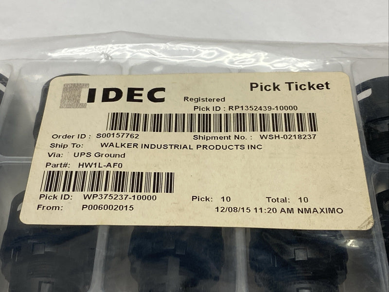 IDEC HW1L-AF Illuminated Pushbutton Enclosure PKG OF 10 - Maverick Industrial Sales