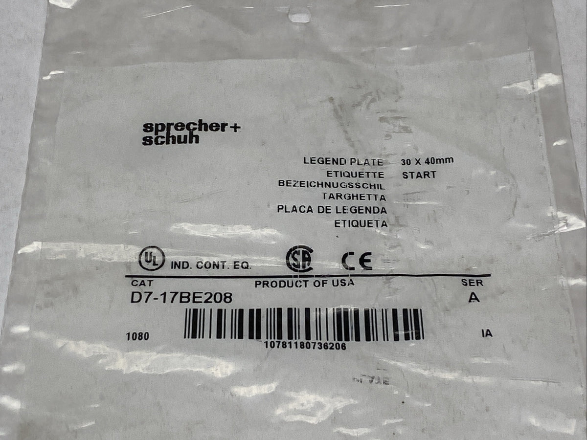 Sprecher+Schuh D7-17BE208 Ser A Legend Plate START - Maverick Industrial Sales