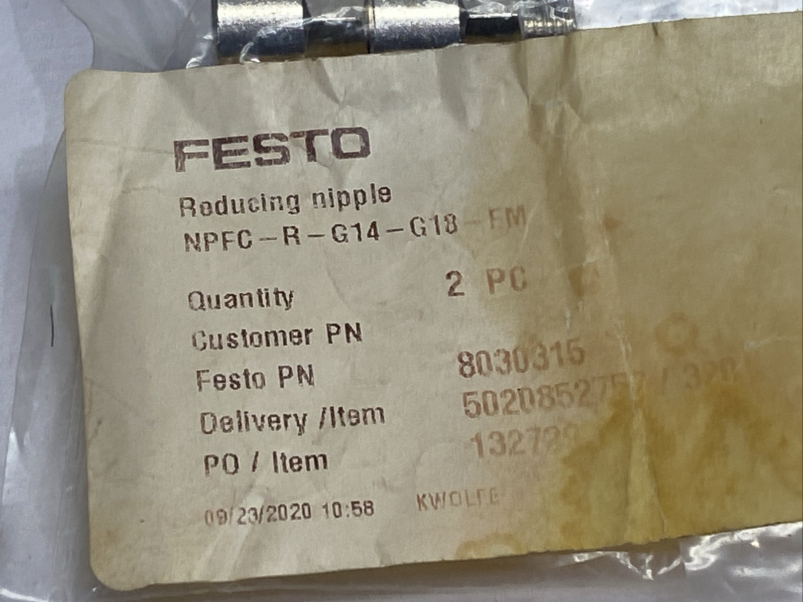 Festo NPFC-R-G14-G18-FM Reducing Nipple 1/4" x 1/8" 8030315 LOT OF 2 - Maverick Industrial Sales