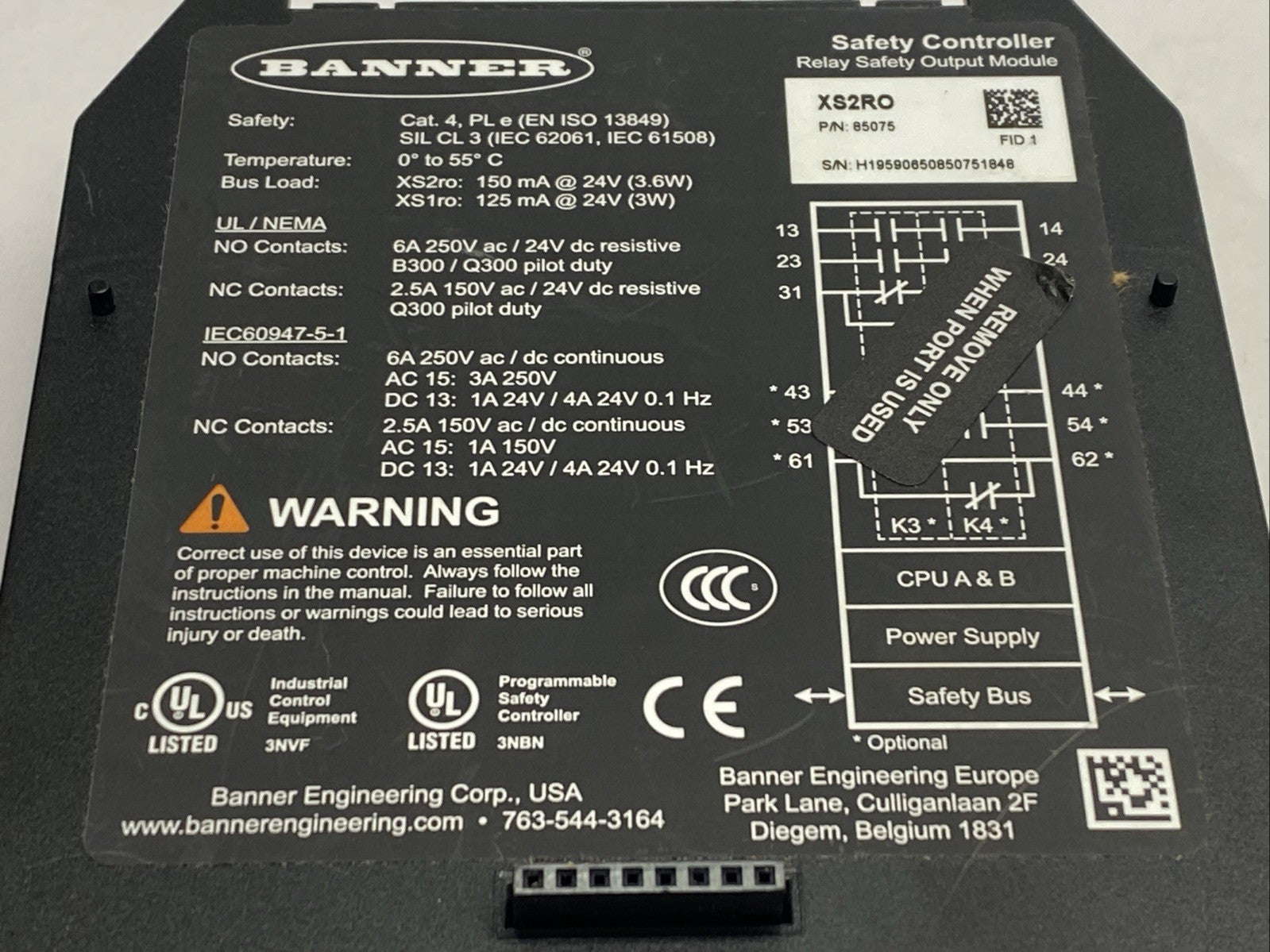 Banner XS2RO Expandable Safety Controller Dual Relay Output Module 85075 - Maverick Industrial Sales