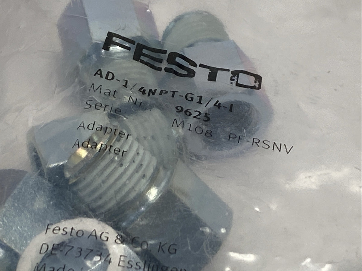 AD-1/4NPT-G1/4-I, 9625 | Festo AD-1/4NPT-G1/4-I Pneumatic Adapter Male/Female 1/4" NPT LOT OF 10 9625 - New - Maverick Industrial Sales
