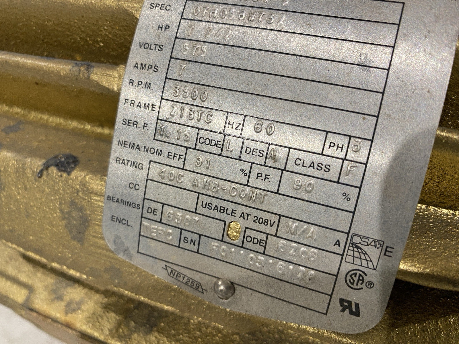 Kontro 1.5X1X6H Pump with Baldor CEM3769T-5 Super E 575V 7.5 HP - Maverick Industrial Sales