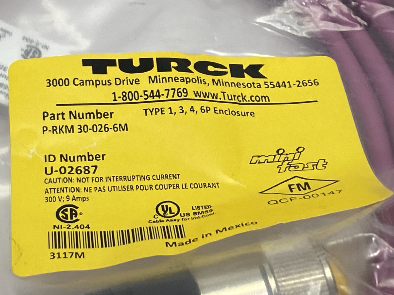 Turck P-RKM 30-026-6M Hazardous Location Cordset 7/8" Female 3-Pin U-02687 - Maverick Industrial Sales