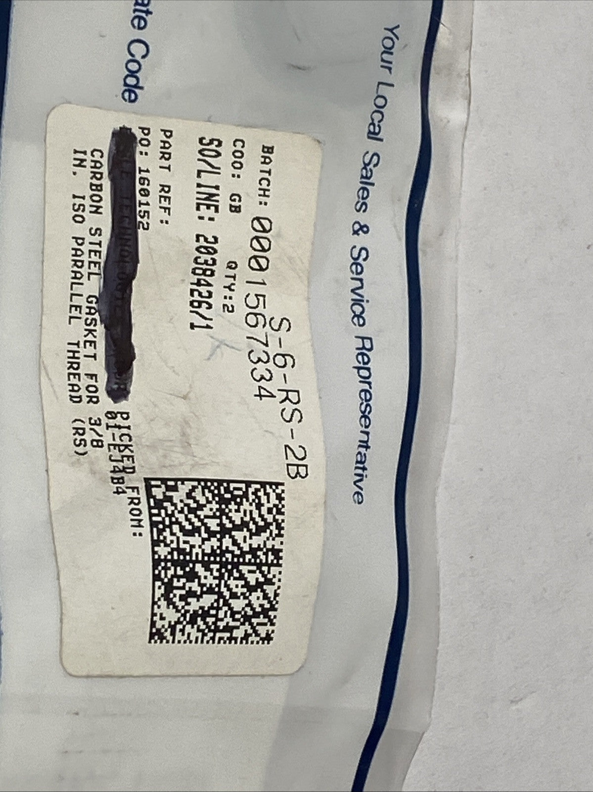 Swagelok S-6-RS-2B Carbon Steel Gasket For 3/8" ISO LOT OF 2 - Maverick Industrial Sales