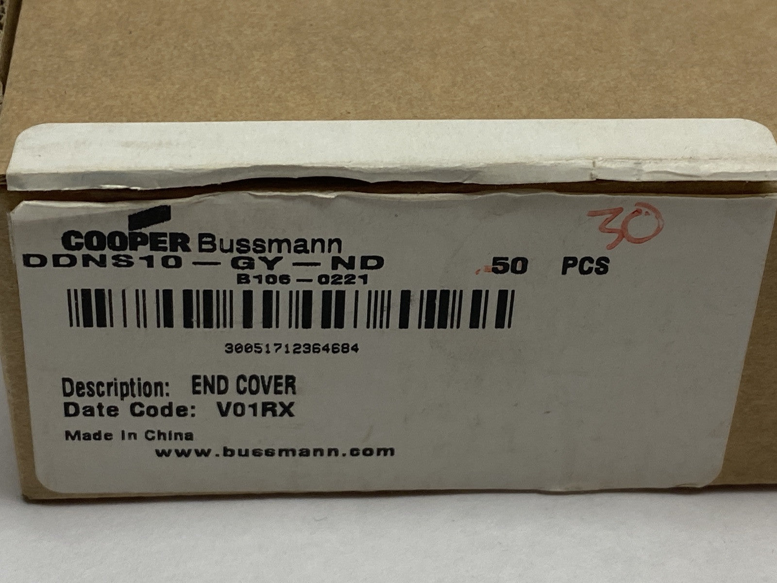 Cooper Bussmann DDNS10-GY-ND Terminal Block End Cover Gray LOT OF 30 - Maverick Industrial Sales