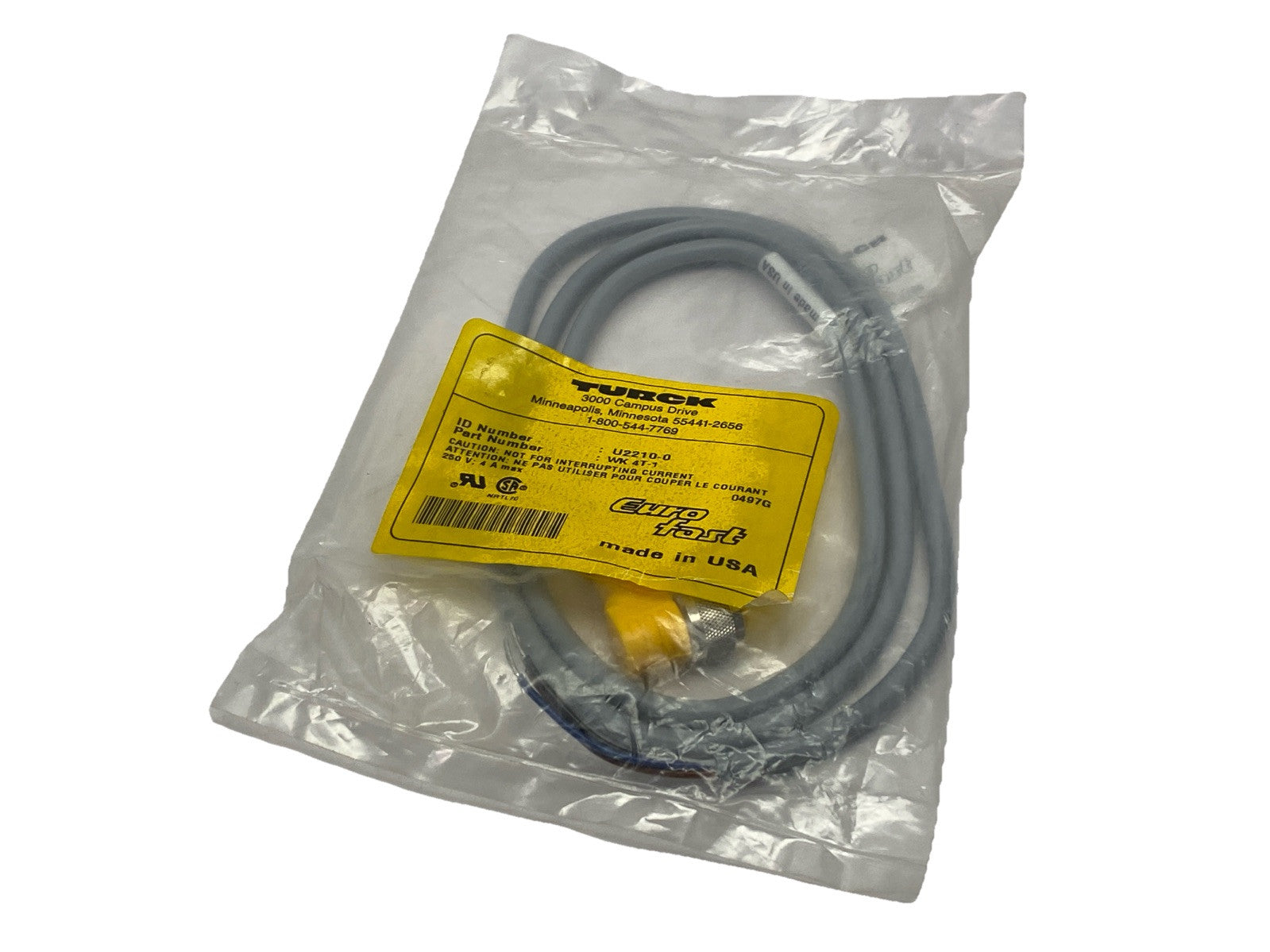 Turck WK 4T-1 Actuator And Sensor Cordset Female M12 3-Pin 1m U2210-0 - Maverick Industrial Sales