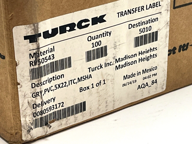 Turck GRY,PVC,5X22,ITC,MSHA Cable 0.107lb/Meter 8lb Remaining RF50543 - Maverick Industrial Sales