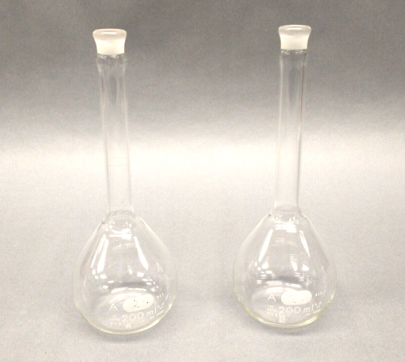 Pyrex 5580-250 250mL & (2) 5680-200 200mL Volumetric Flask SET OF 3 - Maverick Industrial Sales