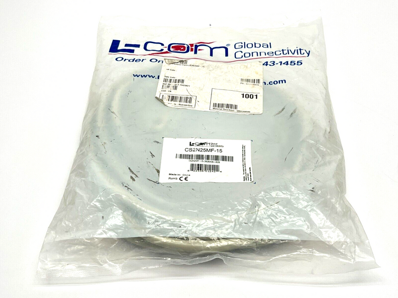 L-Com CS2N25MF-15 Premium Molded D-Sub Cable DB25 Male/Female 15ft - Maverick Industrial Sales