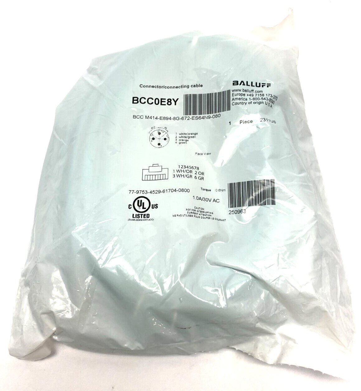 Balluff BCC M414-E894-8G-672-ES64N9-080 Connecting Cable Double-Ended BCC0E8Y - Maverick Industrial Sales