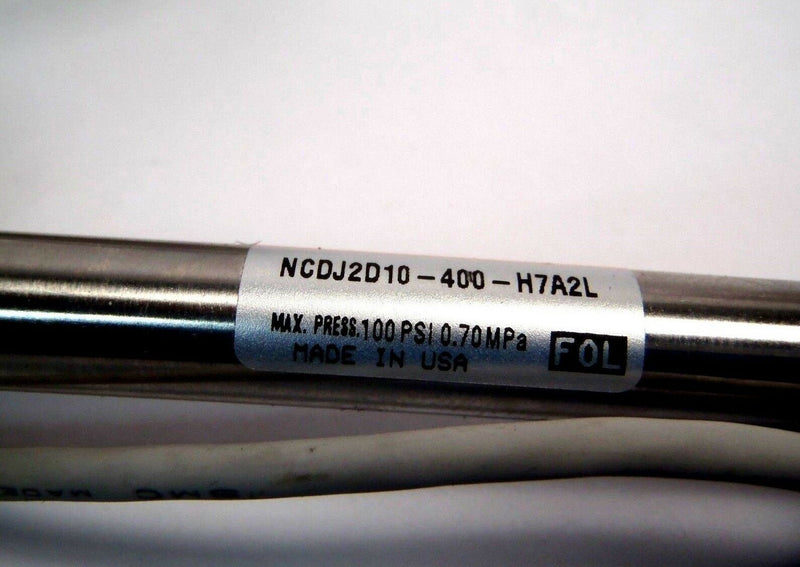 SMC NCDJ2D10-400-H7A2L Air Cylinder 100PSI 0.70MPa w/ (2) D-H7A2 PNP Solid Band - Maverick Industrial Sales