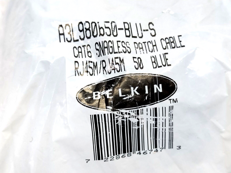 Belkin A3L980b50-BLU-S Cat6 Snagless Ethernet Patch Cable RJ45M/RJ45M 50FT - Maverick Industrial Sales
