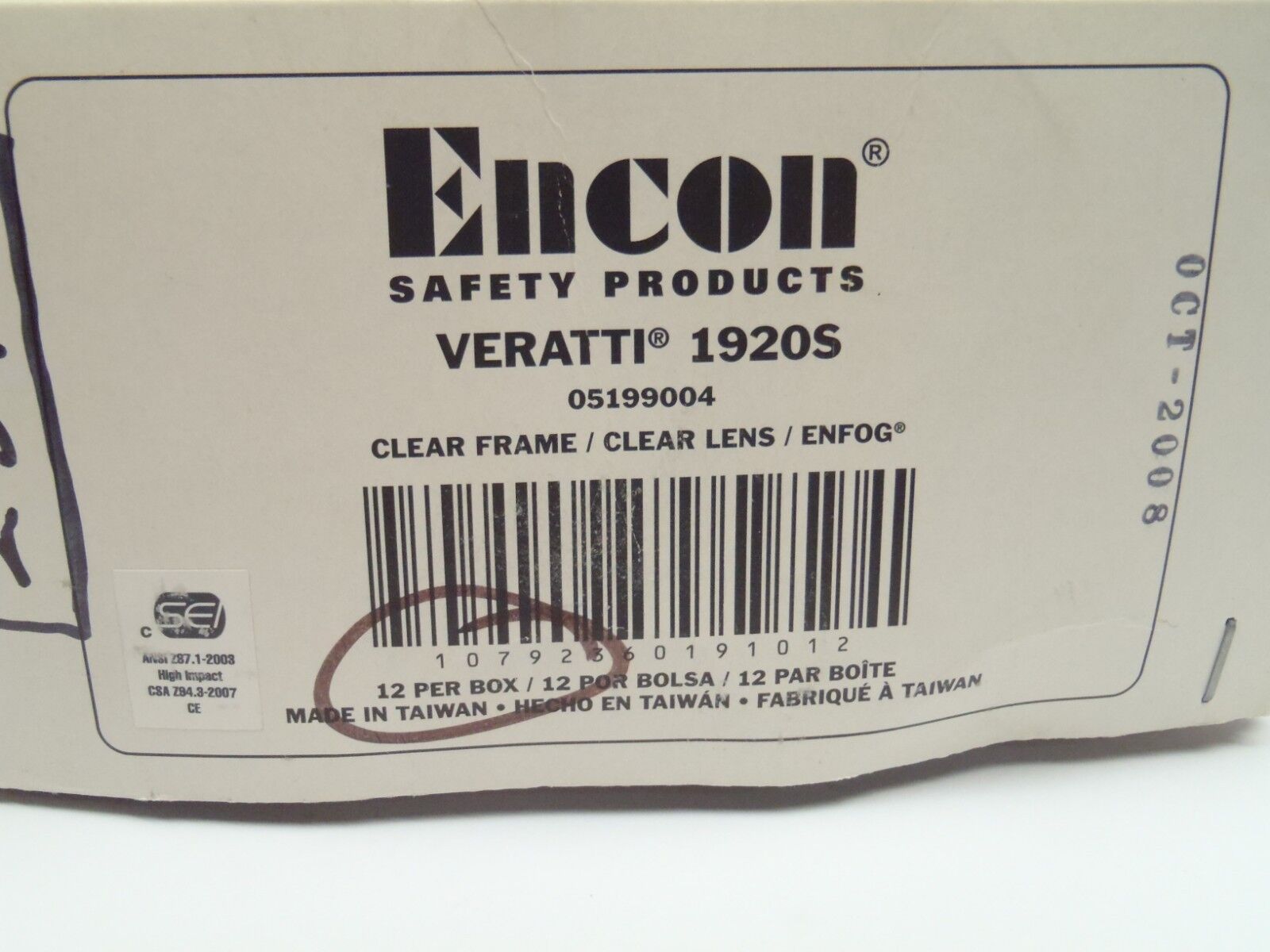 Encon Veratti 1920S Safety Glasses Clear Lens Clear Frame High Impact LOT OF 12 - Maverick Industrial Sales