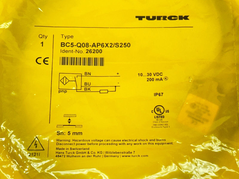 Turck BC5-Q08-AP6X2/S250 Capacitive Sensor 200mA 10-30VDC 26200 - Maverick Industrial Sales