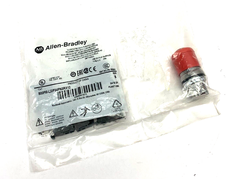 Allen Bradley 800FM-LMP34PN3RX12 Ser. B Illuminated 30mm Push/Pull Red Button - Maverick Industrial Sales