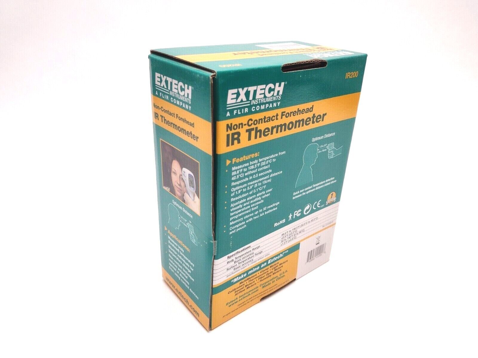 Extech Instruments IR200 Non-Contact Forehead IR Thermometer 4NLW2 793950412008 - Maverick Industrial Sales