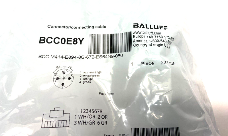 Balluff BCC M414-E894-8G-672-ES64N9-080 Connecting Cable Double-Ended BCC0E8Y - Maverick Industrial Sales