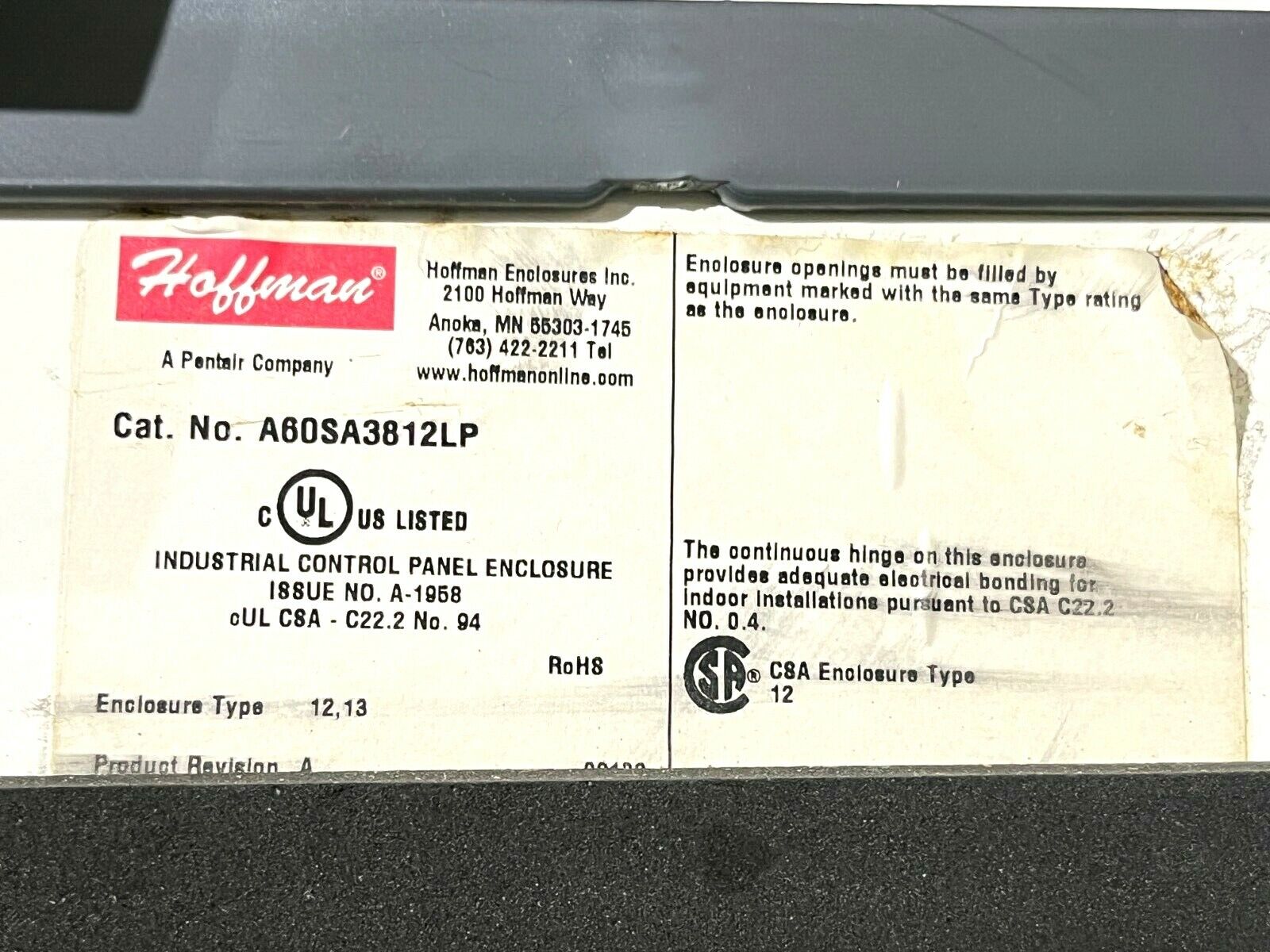 Hoffman A60SA3812LP Control Panel Enclosure w/ Legs 60" x 37.38" x 12" - Maverick Industrial Sales