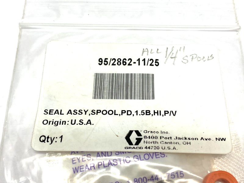 Graco 95/2862-11/25 Seal Assembly Repair Kit SPOOL PD 1/4" 1.5B HI P/Viton - Maverick Industrial Sales