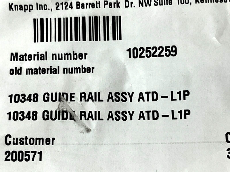 Knapp 10252259 Guide Rail Assembly 10348 for ATD-L1P LOT OF 2 - Maverick Industrial Sales