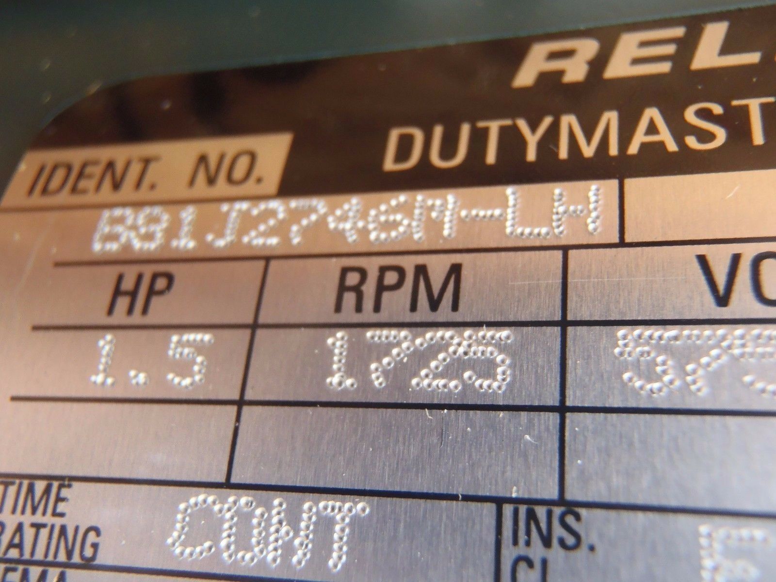 Reliance Dutymaster B31J2746M-LH 1.5 HP 1725 RPM 3 PH Type P 525V  AC Motor - Maverick Industrial Sales