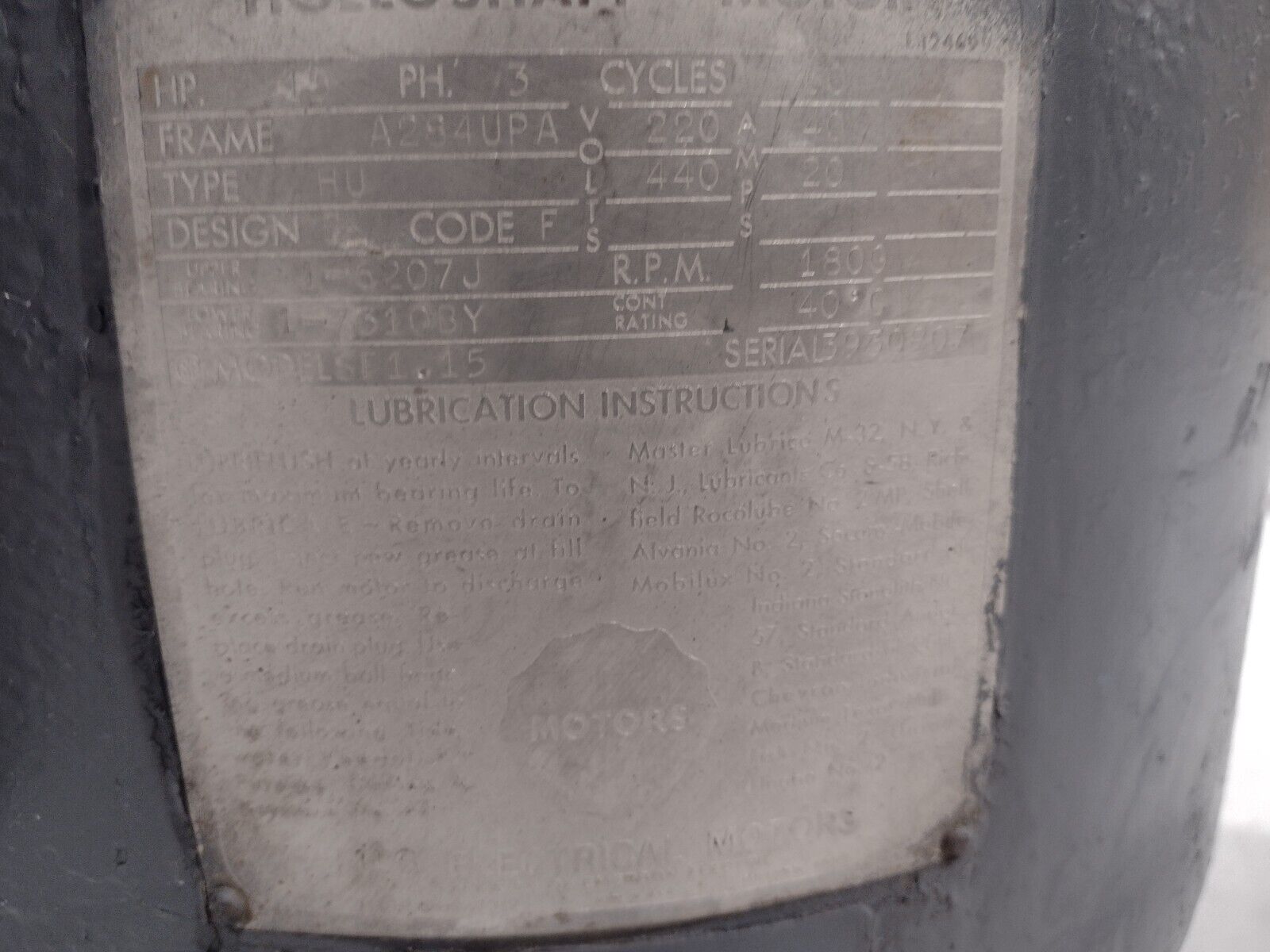 US Motors Titan HU SF 1.15 15HP 3PH 220/440V Holloshaft Motor 1800RPM A284UPA - Maverick Industrial Sales