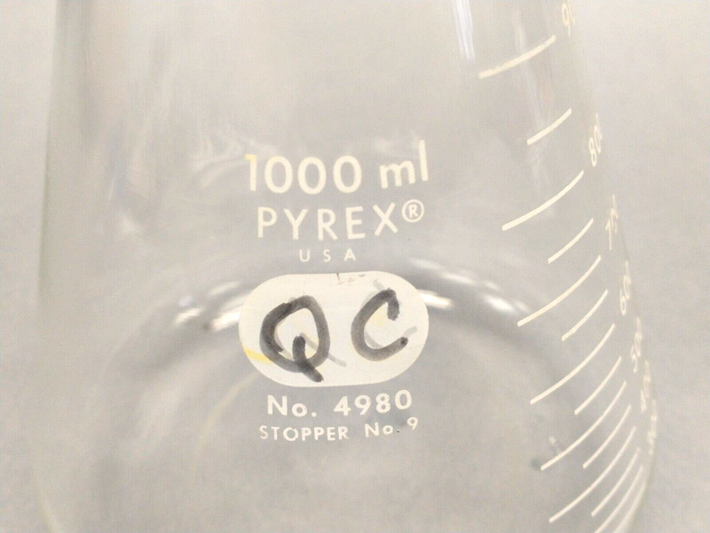 Pyrex 4980-1L Narrow Mouth, Graduated Erlenmeyer Flask 1000mL Stopper 9, 4980 - Maverick Industrial Sales