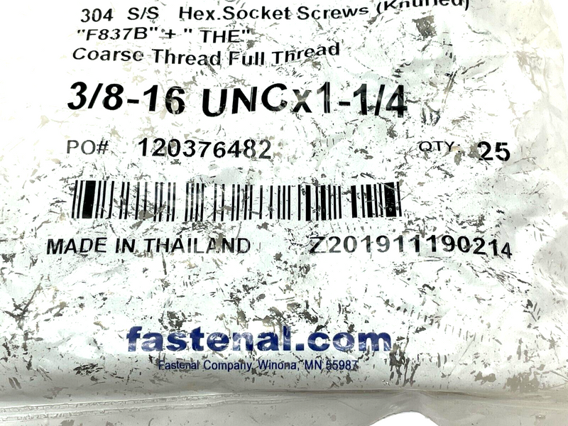 Fastenal 1173541 Socket Head Cap Screw 3/8"-16 x 1-1/4"L 5/16" LOT OF 25 - Maverick Industrial Sales