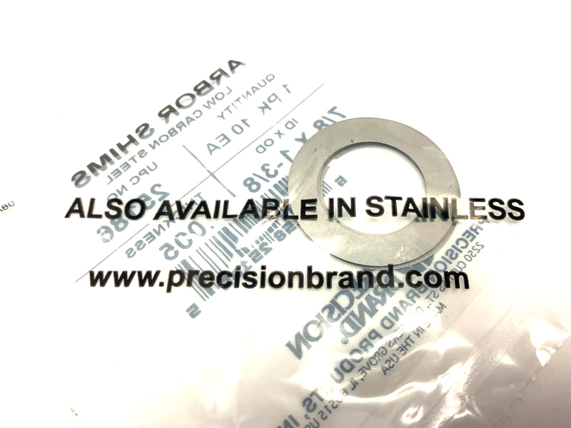 Precision Brand 25186 Steel Arbor Shims 7/8 x 1-3/8 OD .005 Thickness PKG OF 10 - Maverick Industrial Sales