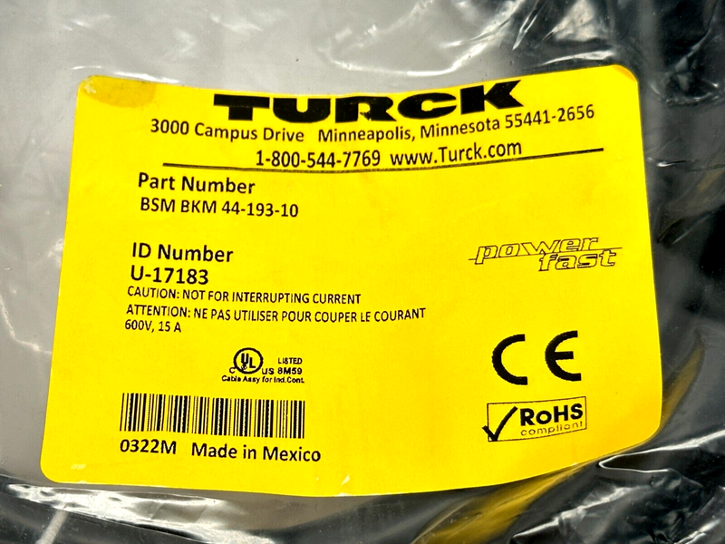 Turck BSM BKM 44-193-10 Double Ended Cordset M16 M - M16 F 4-Pin 10m U-17183 - Maverick Industrial Sales