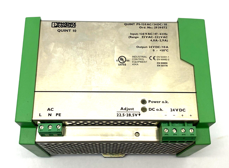 Phoenix Contact QUINT PS-120AC/24DC/10 Power Supply 120VAC Input 2939072 - Maverick Industrial Sales