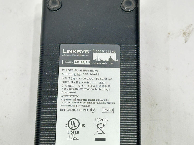 Linksys GPSISU-482P51-IE7FG AC Adapter 2.5A 48V 9NA1200811 FSP120-AFB BRICK ONLY - Maverick Industrial Sales