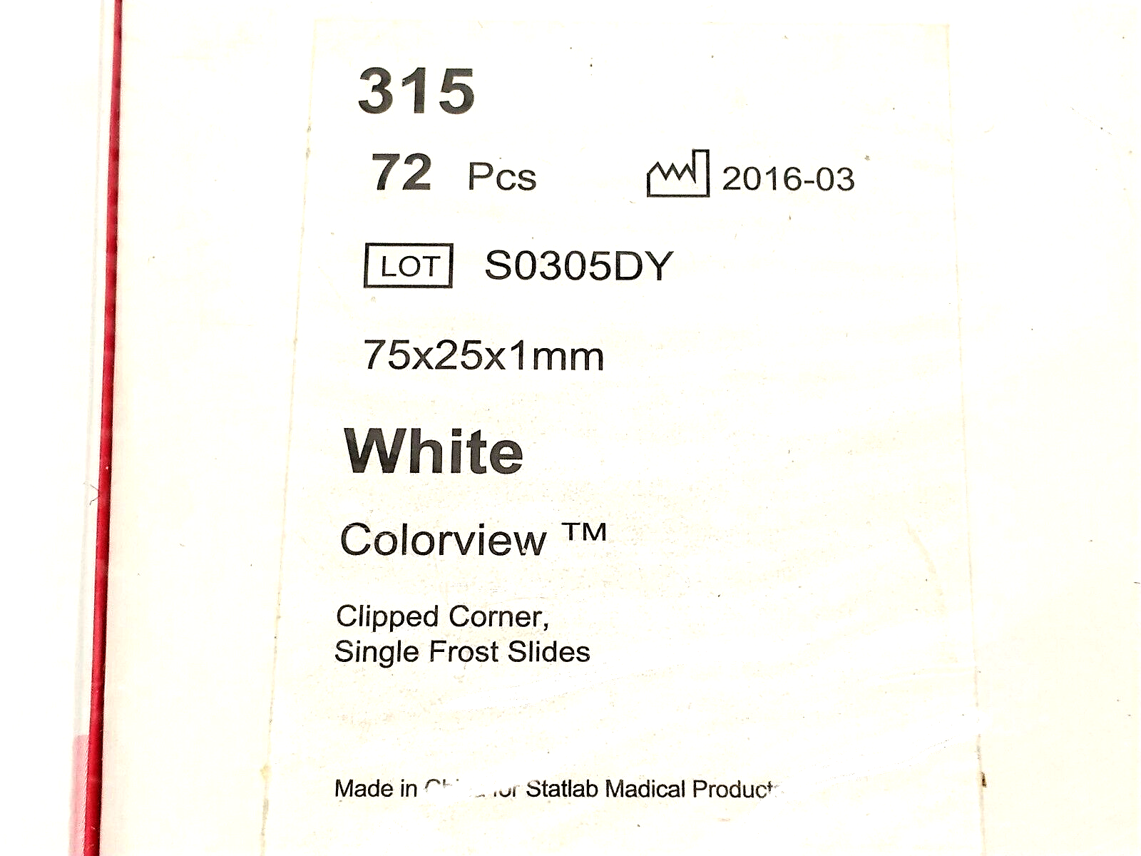StatLab 315 Colorview Clipped Corner White Single Frost Slides 75x25x1mm 72 PACK - Maverick Industrial Sales