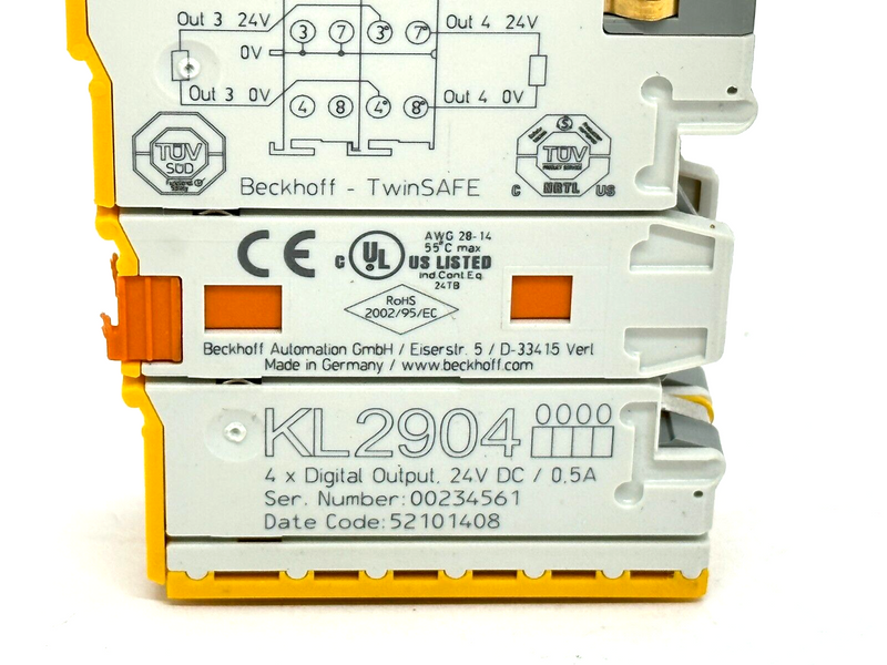 Beckhoff KL2904 Safety Bus Terminal 4-Channel Digital Output 0.5A 24VDC TwinSAFE - Maverick Industrial Sales