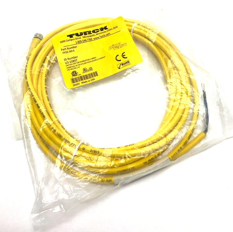 Turck PKGS 3M-4 Picofast Single Ended Cordset 3 Pin Female Connector U2-10897 - Maverick Industrial Sales