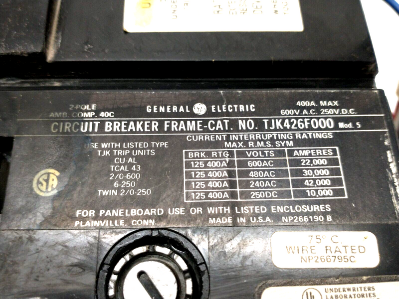 General Electric TJK426F000 Circuit Breaker 2P 350A 600VAC Mag. Adj. 1050-3500A - Maverick Industrial Sales