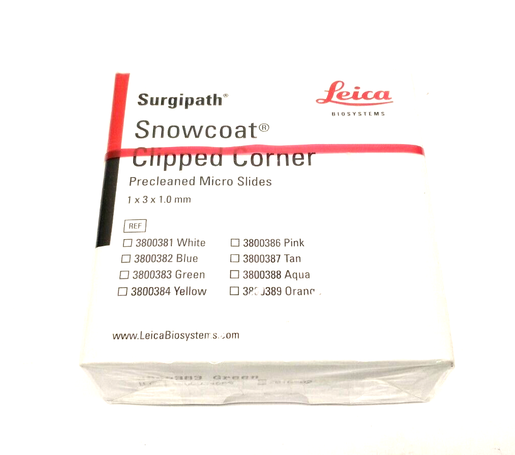 Leica 3800383 Snowcoat Surgipath Clipped Corner Micro Slides Green 1/2 Gross - Maverick Industrial Sales