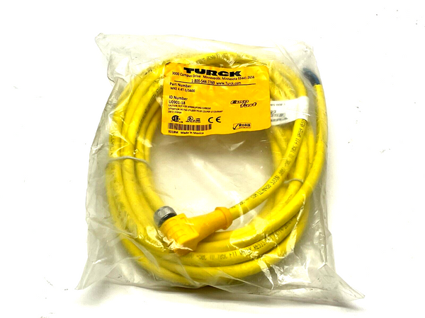 Turck WKE 4.4T-5/S600 Single Ended Cordset Right Angle 5m Length U0901-18 - Maverick Industrial Sales