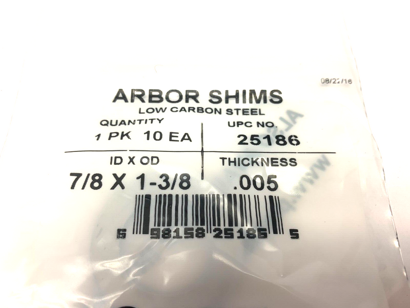 Precision Brand 25186 Steel Arbor Shims 7/8 x 1-3/8 OD .005 Thickness PKG OF 10 - Maverick Industrial Sales
