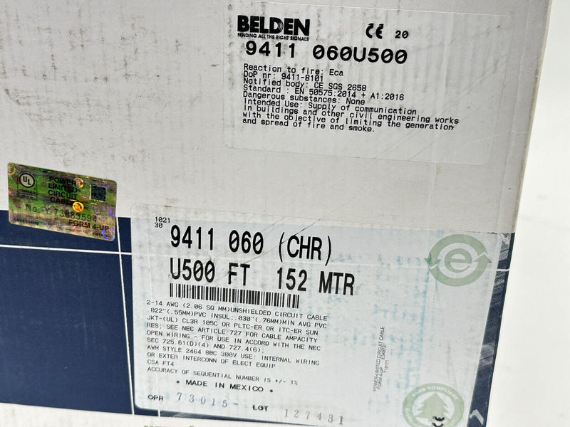 Belden 9411 060 Multi Conductor Cable 1Pr/14AWG 42x30 TC PVC Chrome LOT OF 10FT - Maverick Industrial Sales